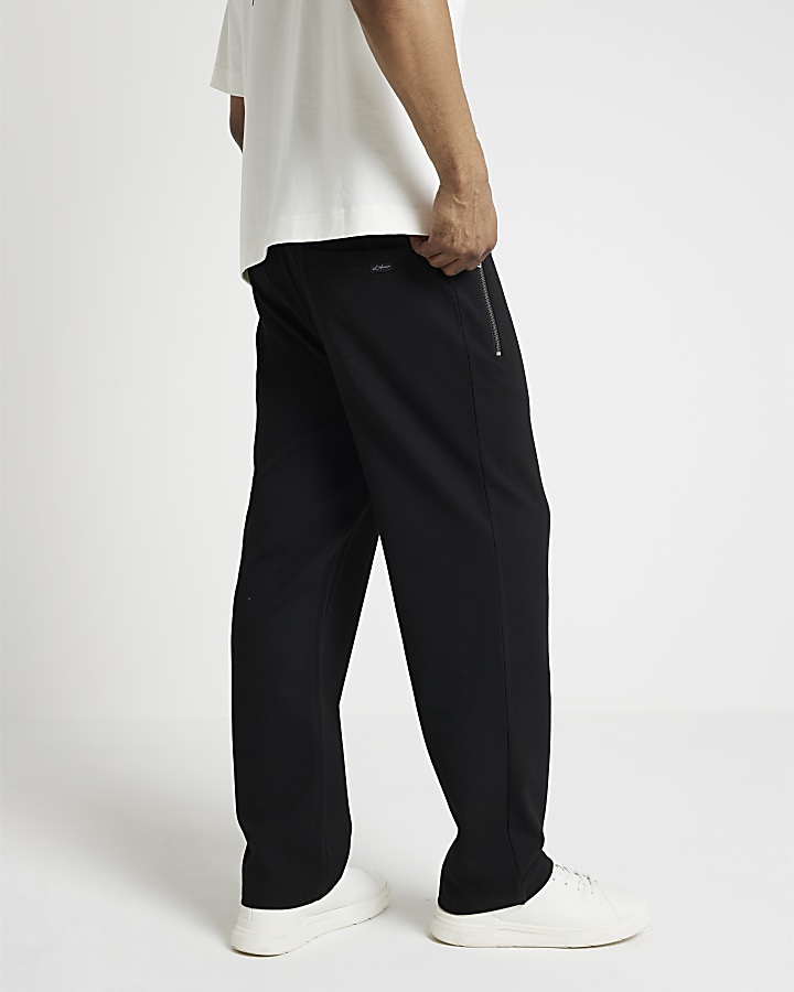 Black regular fit textured open hem joggers