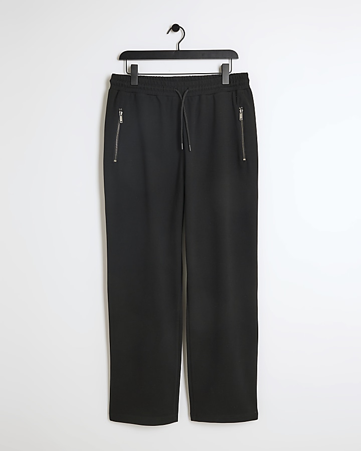 Black regular fit textured open hem joggers