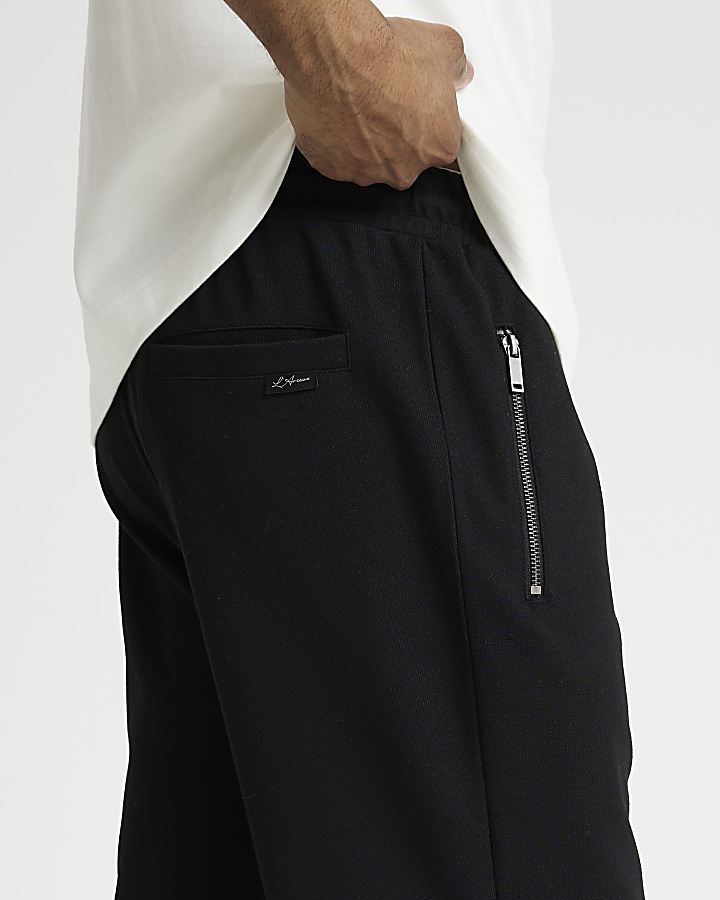 Black regular fit textured open hem joggers