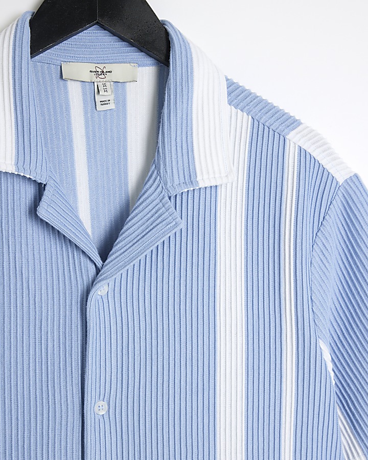 Blue Regular Fit Ribbed Stripe Shirt
