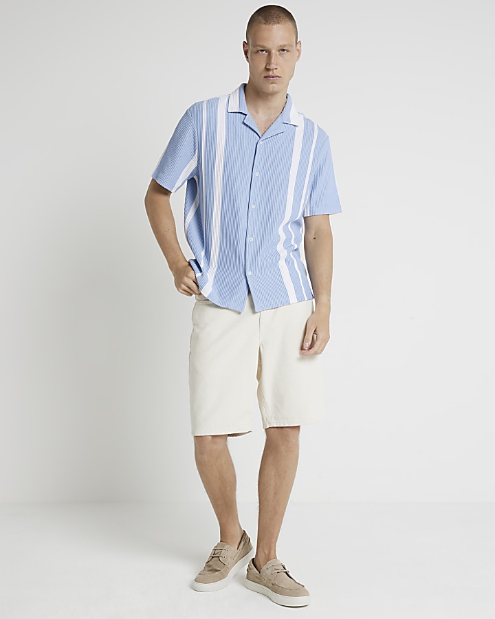 Blue Regular Fit Ribbed Stripe Shirt