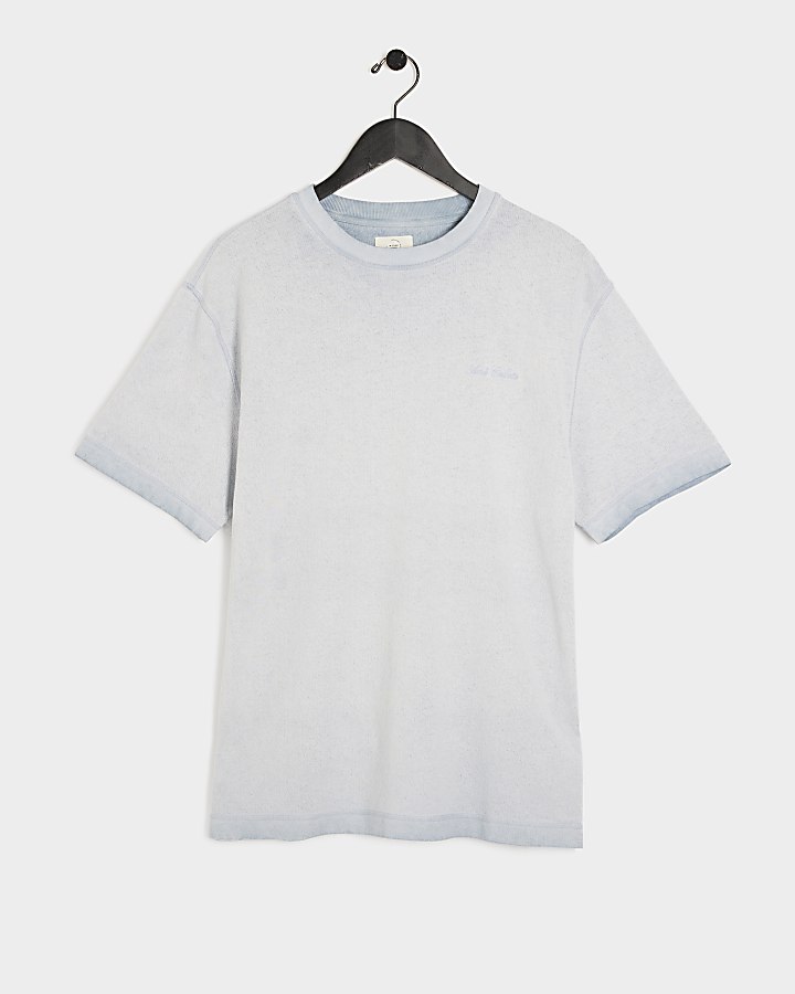 Washed blue regular contrast stitch t-shirt