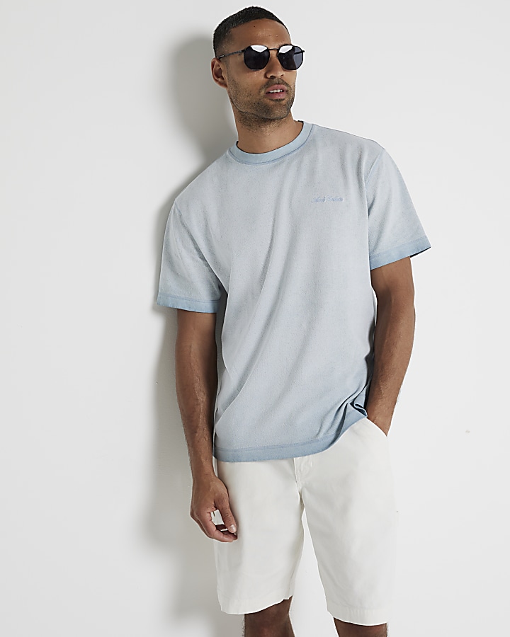 Washed blue regular contrast stitch t-shirt