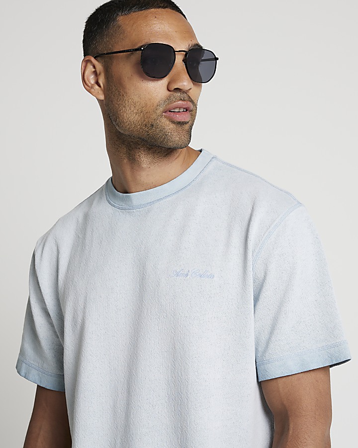 Washed blue regular contrast stitch t-shirt