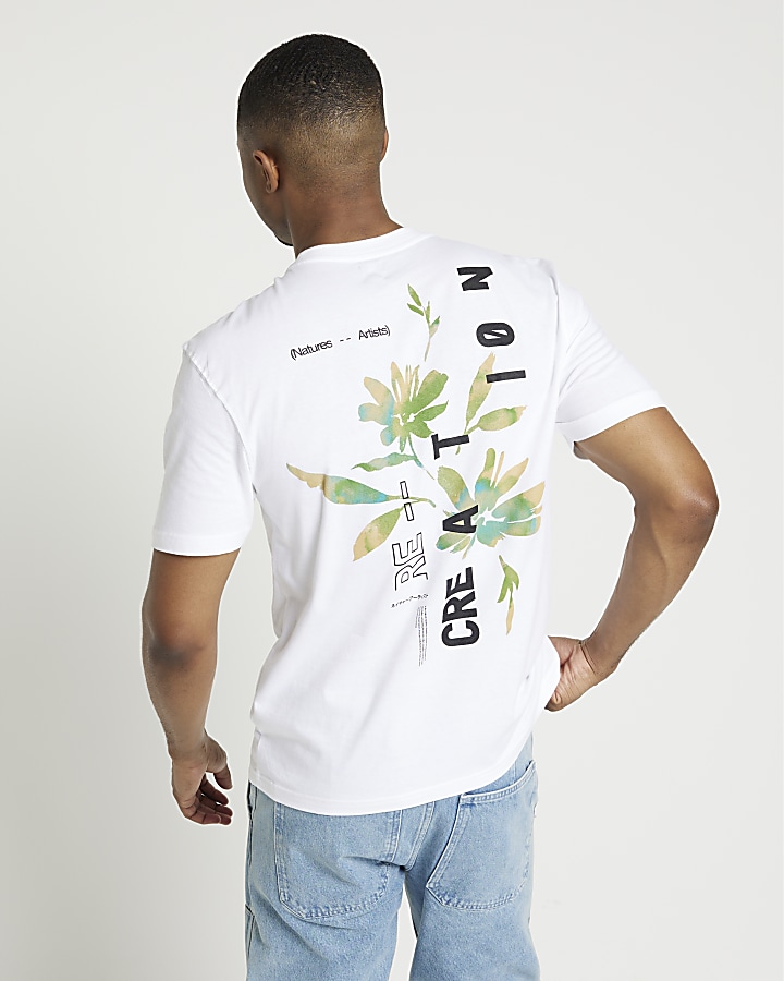 Beige regular fit floral graphic t-shirt