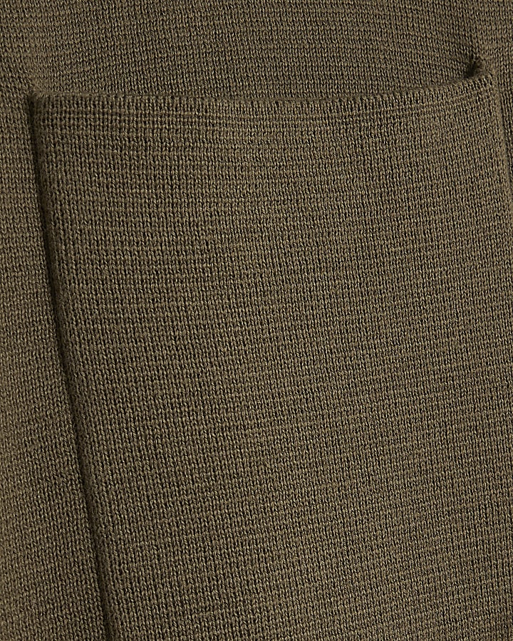 Khaki regular fit knitted zip up shirt