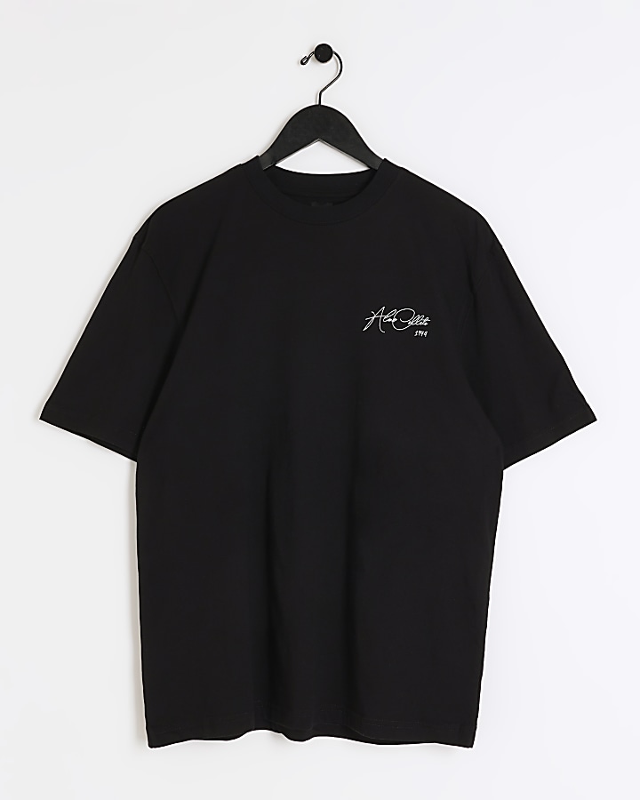 Black regular fit embroidered t-shirt