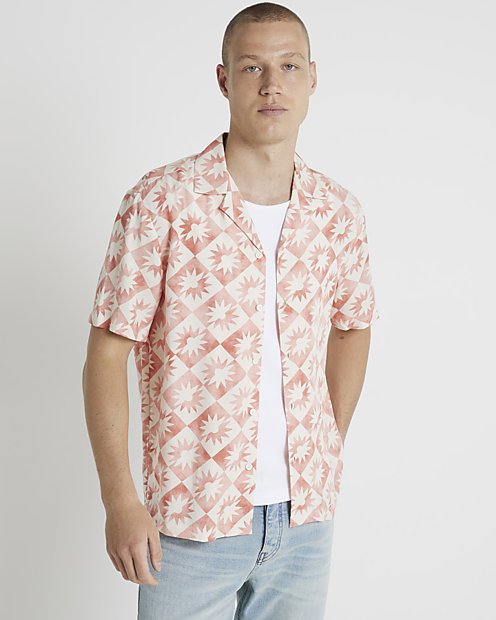 Coral regular fit sun graphic revere shirt