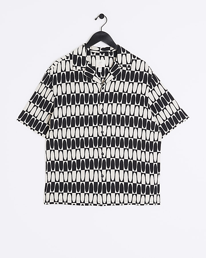 Black regular fit monogram geometric shirt