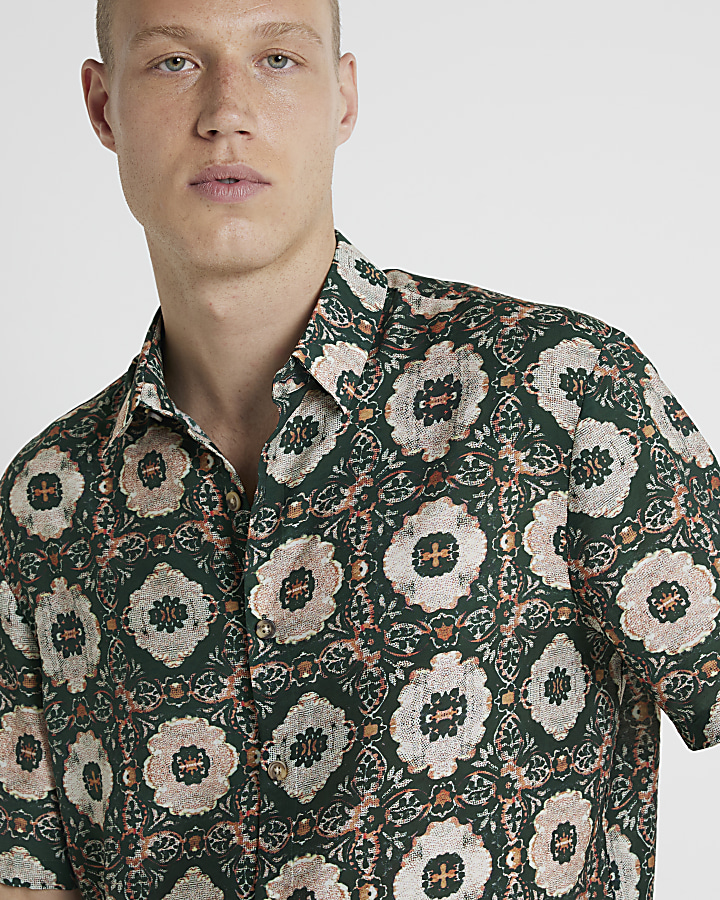 Green regular fit mosaic graphic shirt | River Island