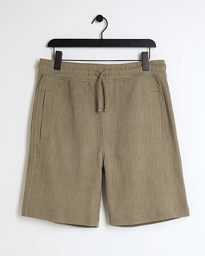 Khaki regular fit plisse shorts