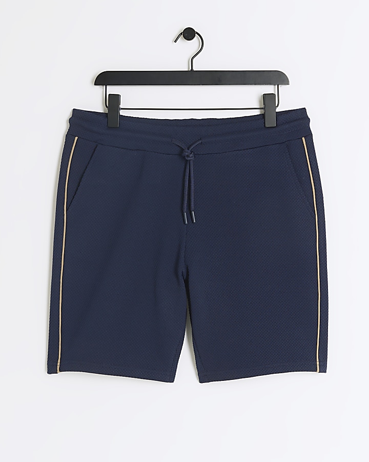 Navy slim fit textured shorts