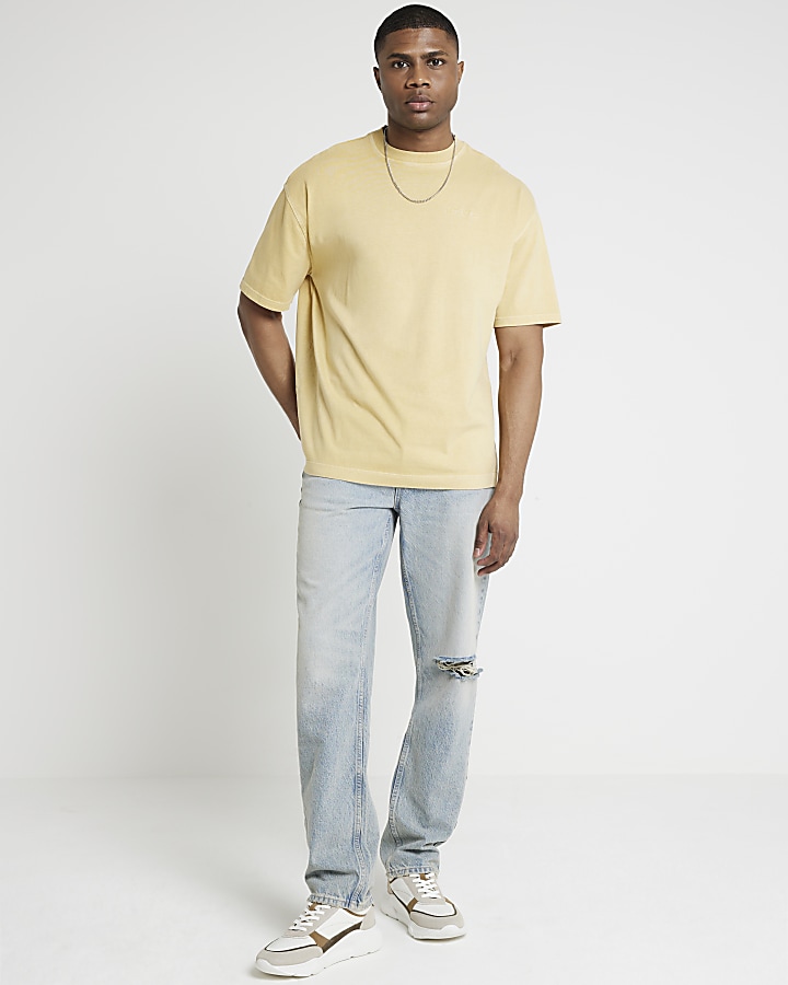 Yellow oversized fit embroidered t-shirt