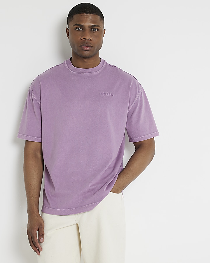 Purple oversized fit embroidered t-shirt