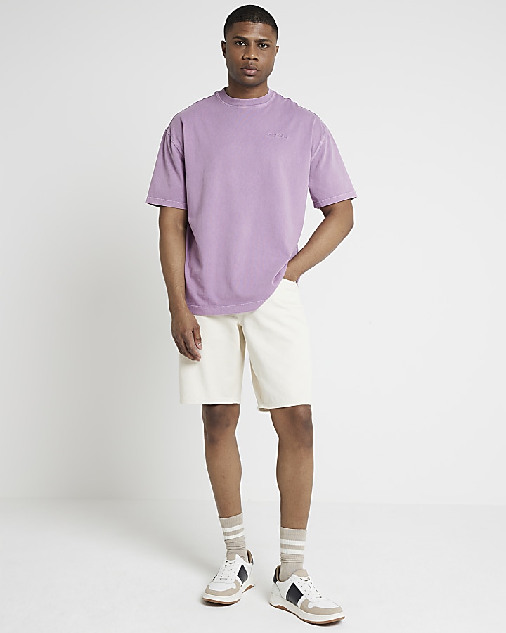 Purple oversized fit embroidered t-shirt
