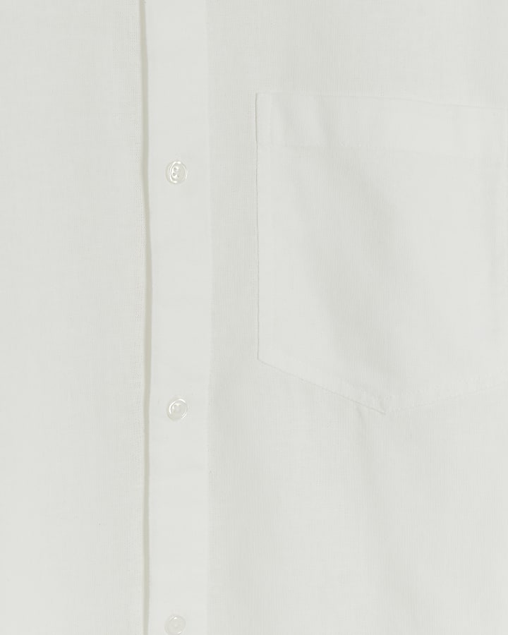 White slim fit linen blend grandad neck shirt