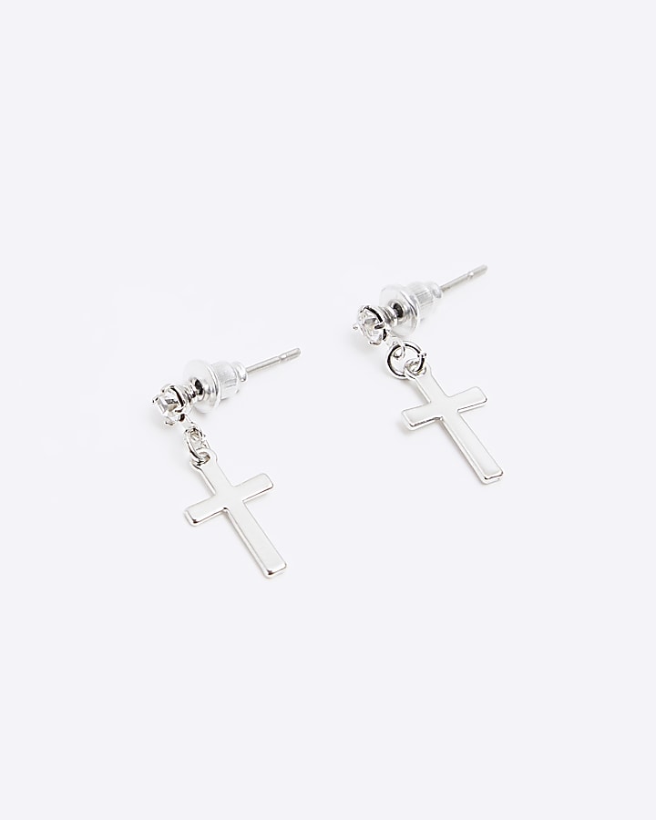 Silver Cross Drop Earrings