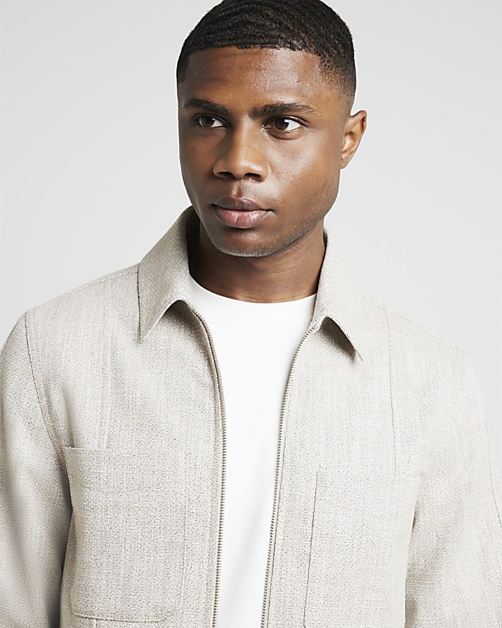 Beige slim fit smart harrington jacket River Island