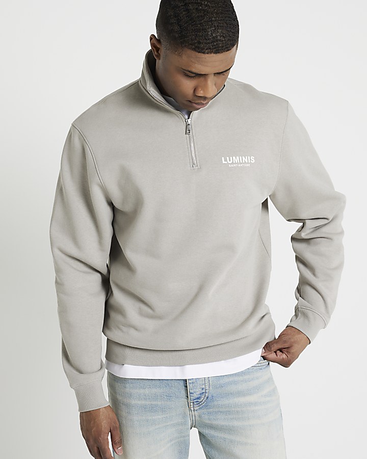 Brown regular fit graphic funnel sweatshirt