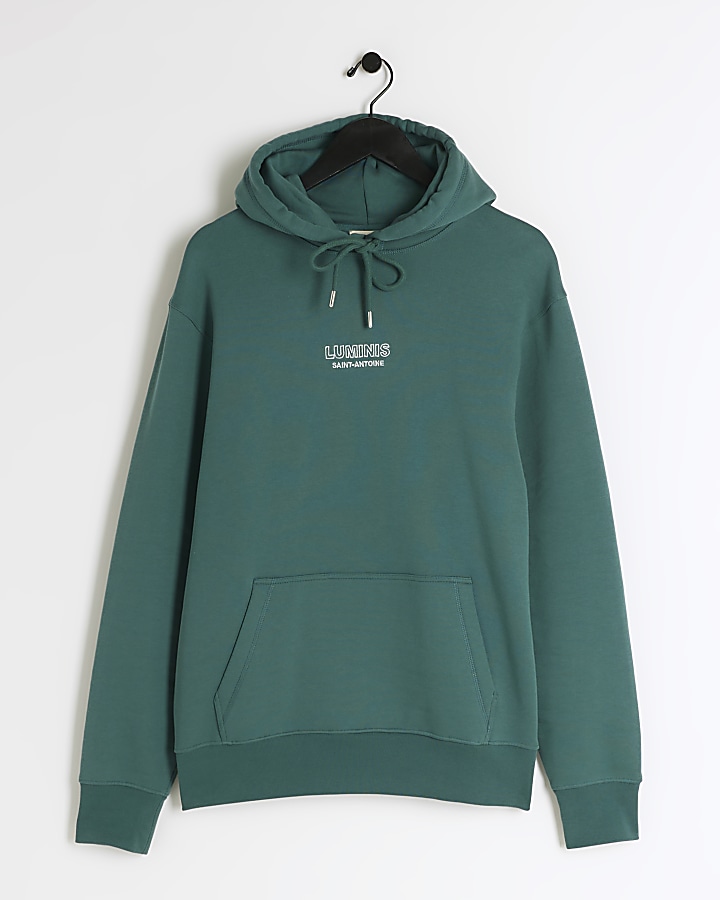 Green regular fit embroidered graphic hoodie
