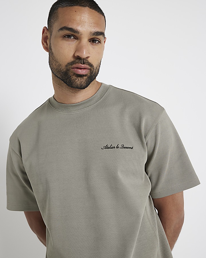 Khaki regular fit embroidered t-shirt