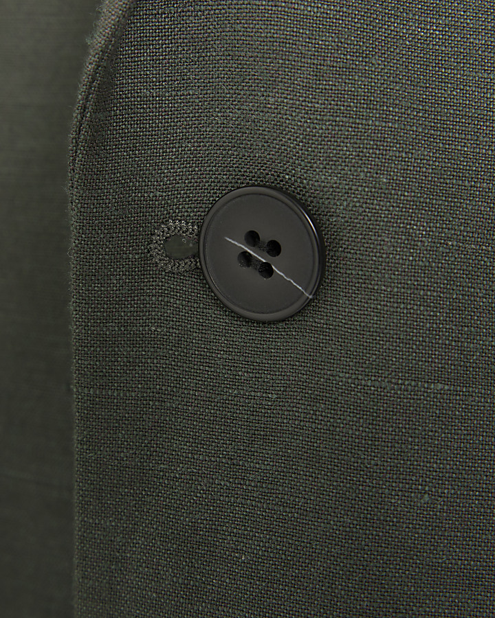 Green slim fit linen blend suit jacket