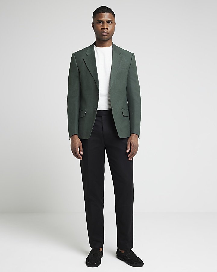 Green slim fit linen blend suit jacket | River Island