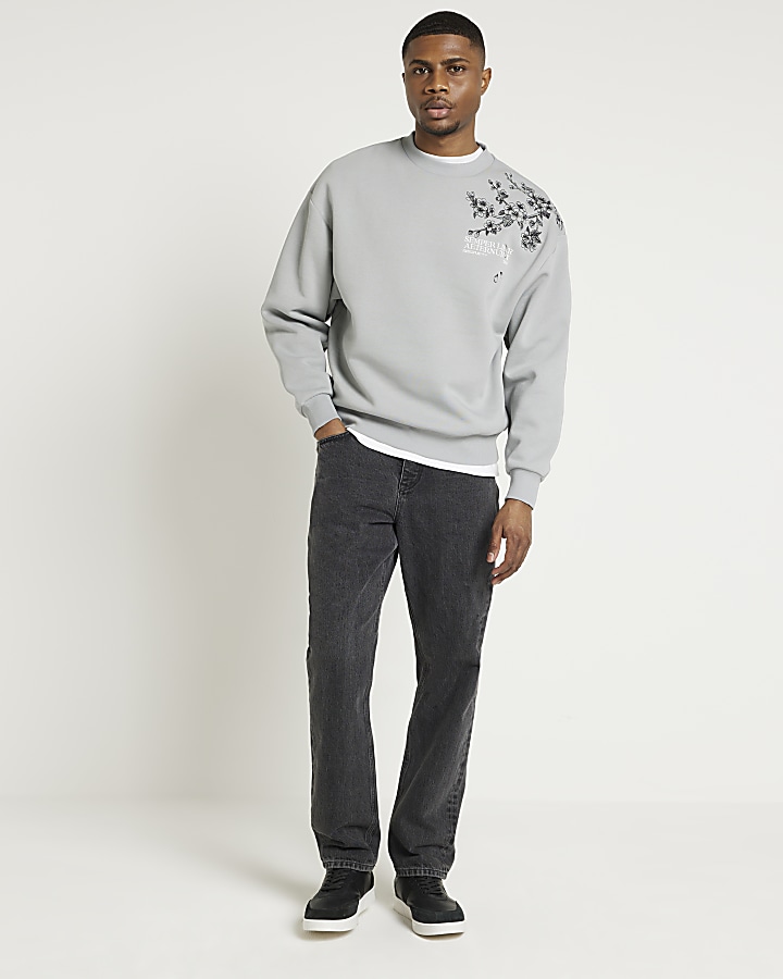 Grey oversized graphic print sweatshirt