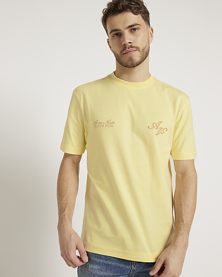 Yellow regular fit graphic print t-shirt