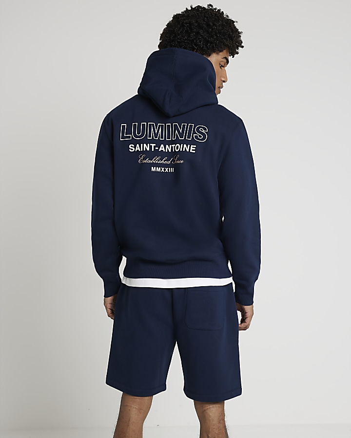 Navy regular fit graphic print hoodie