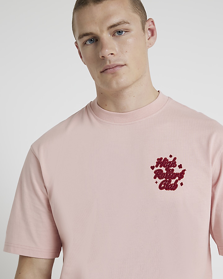 Pink regular fit graphic print t-shirt