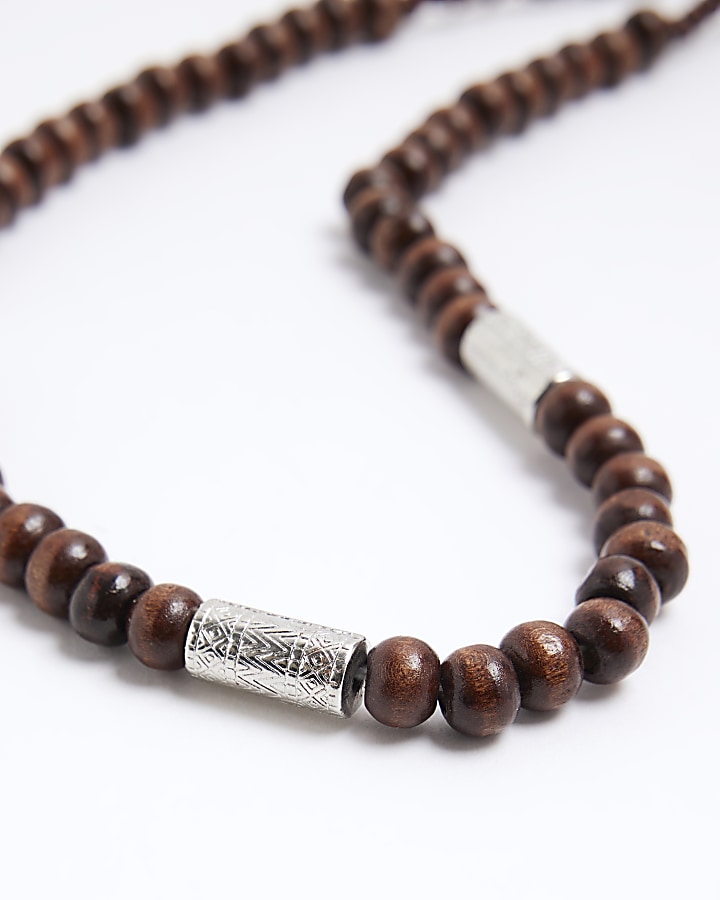 Brown wooden and metal necklace
