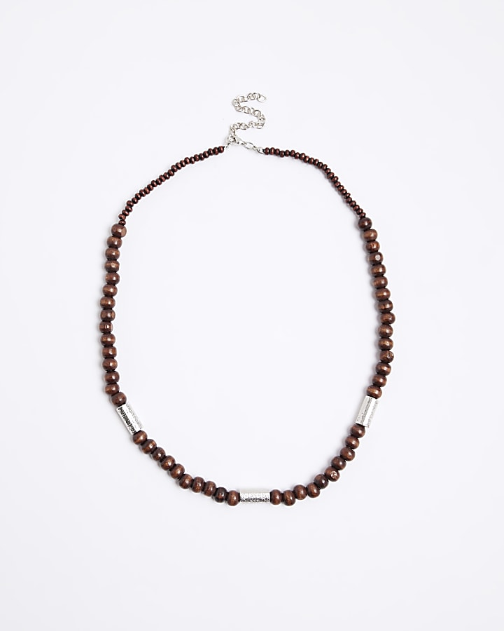 Brown wooden and metal necklace