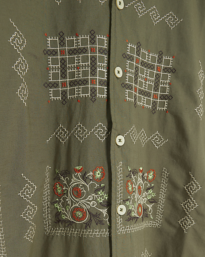 Khaki regular fit embroidered shirt