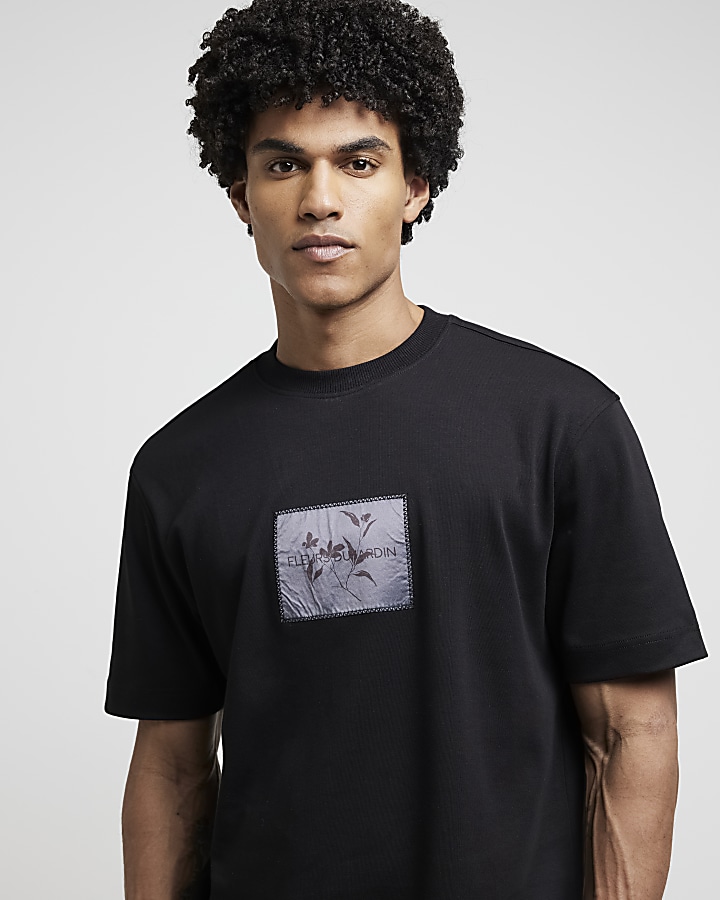 Black Regular fit patch print T-shirt