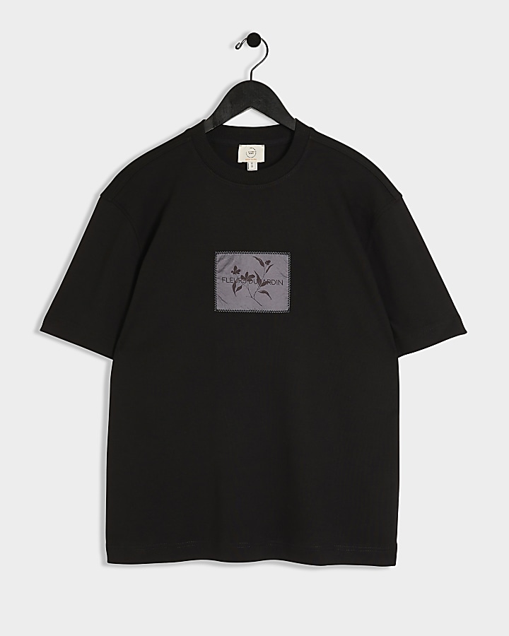 Black Regular fit patch print T-shirt