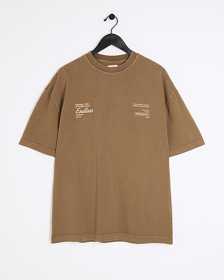 Brown regular fit graphic t-shirt