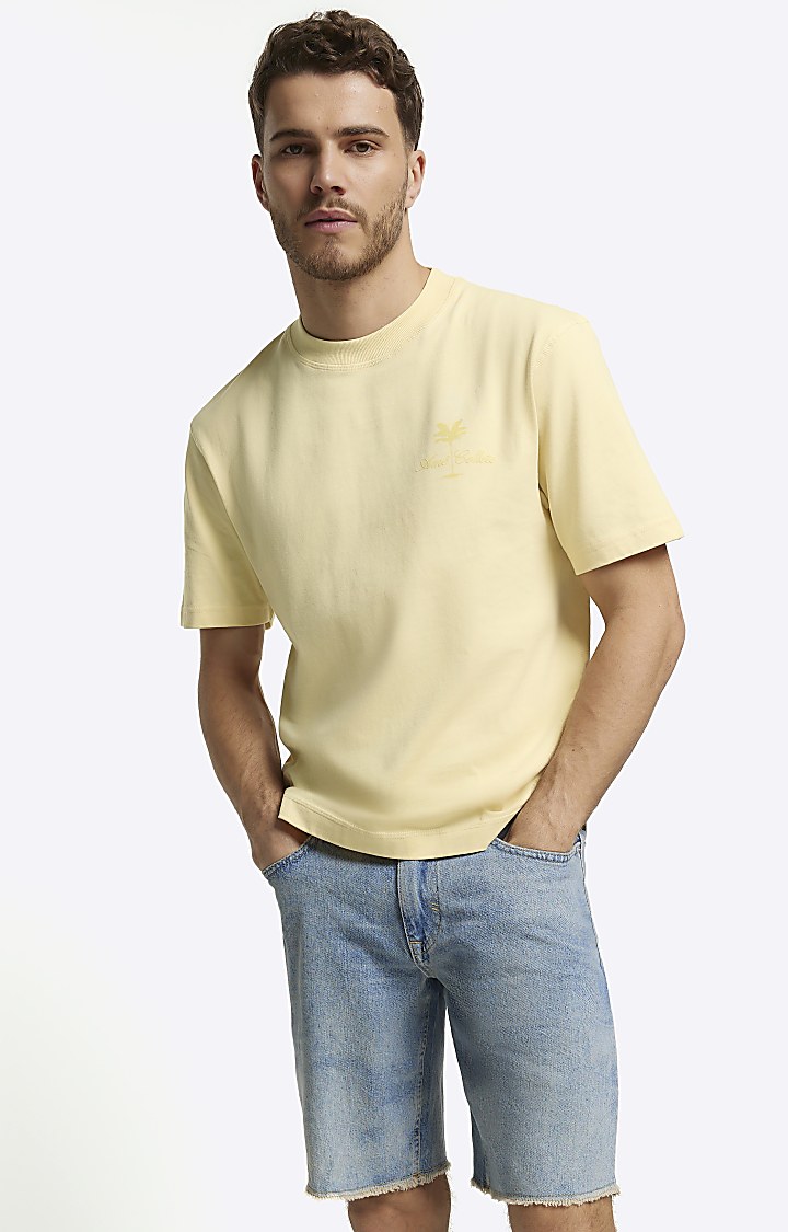 Yellow regular fit embroidered t-shirt
