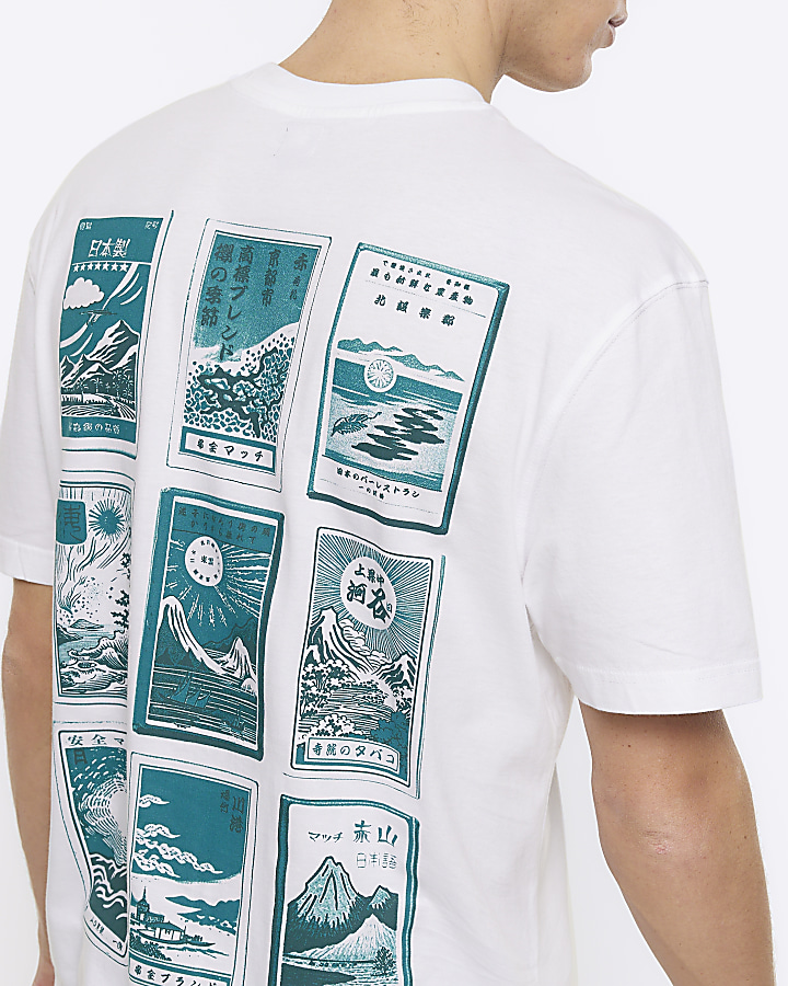 White regular fit Japanese graphic t-shirt