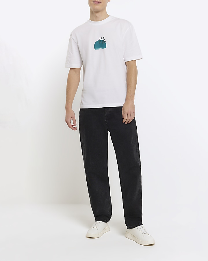 White regular fit Japanese graphic t-shirt | River Island