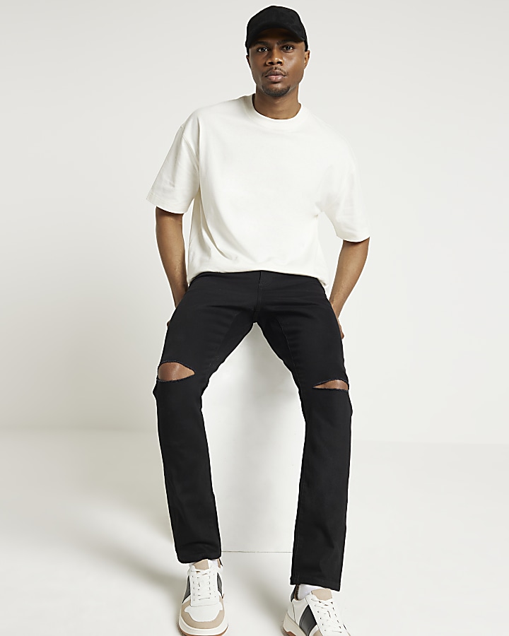 River island black ripped best sale skinny jeans