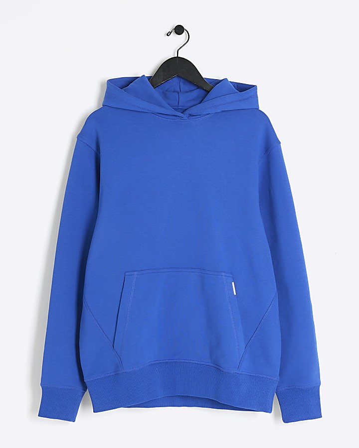 Blue regular fit loopback hoodie