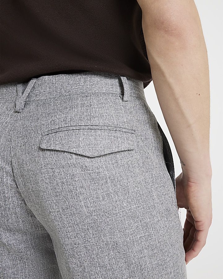 Grey Slim Fit Textured Smart Trousers