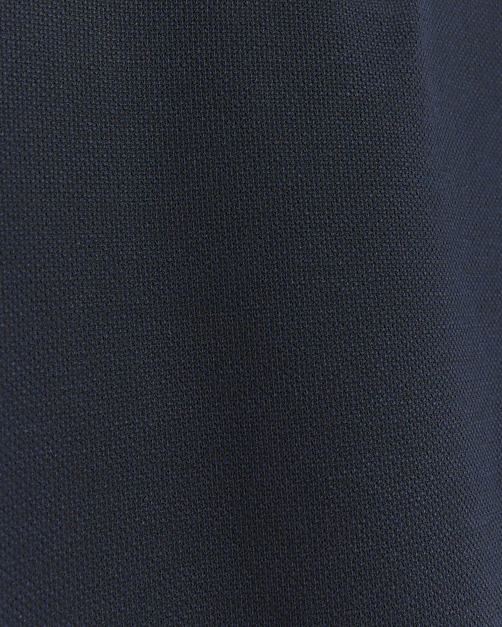 Navy slim fit textured half zip polo