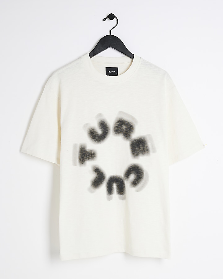Ecru regular fit blurred graphic t-shirt