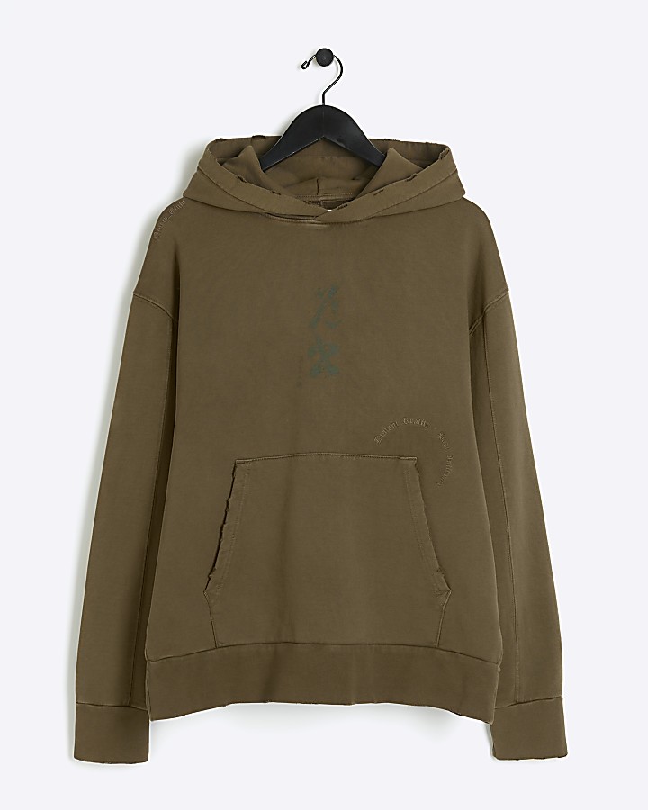 Washed khaki regular fit Japanese hoodie