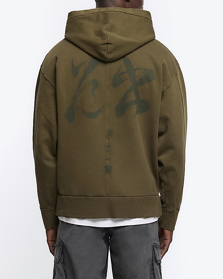 Washed khaki regular fit Japanese hoodie