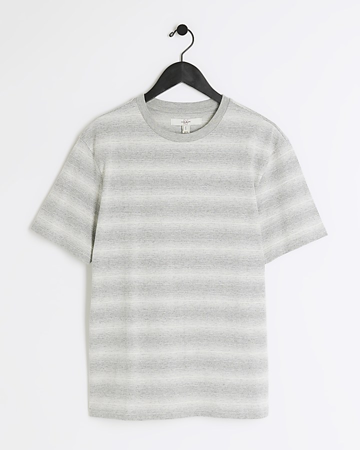 Grey slim fit stripe smart t-shirt