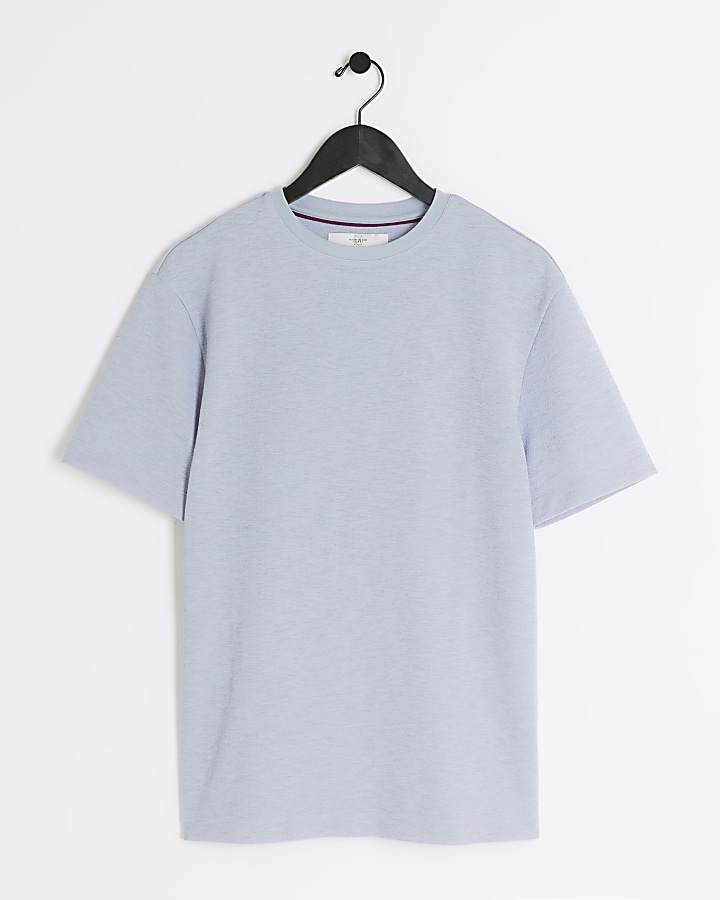 Blue Slim Fit Textured Smart T-shirt