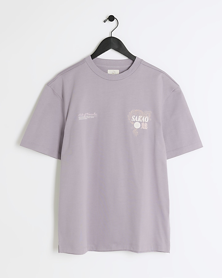 Purple regular fit embroidery t-shirt